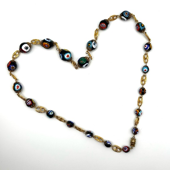 Elegant Italian Graduated Murano Glass Gold and Multicolor Beaded Necklace - Picture 1 of 16